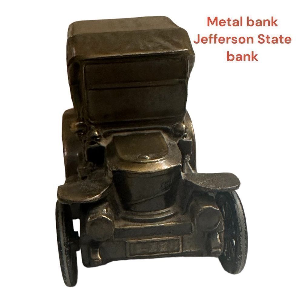 Vintage coin bank USA 1974 Banthrico Chicago 1910 Stanley Car Cast Metal Collect